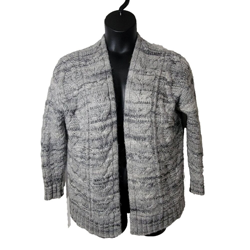 Gap Heathered Gray XL Wool Alpaca Blend Open Front Cardigan Cable Knit Sweater